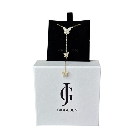 Three Butterfly Lariat Necklace Drop Down Y Statement Necklace - Picture 2 of 4